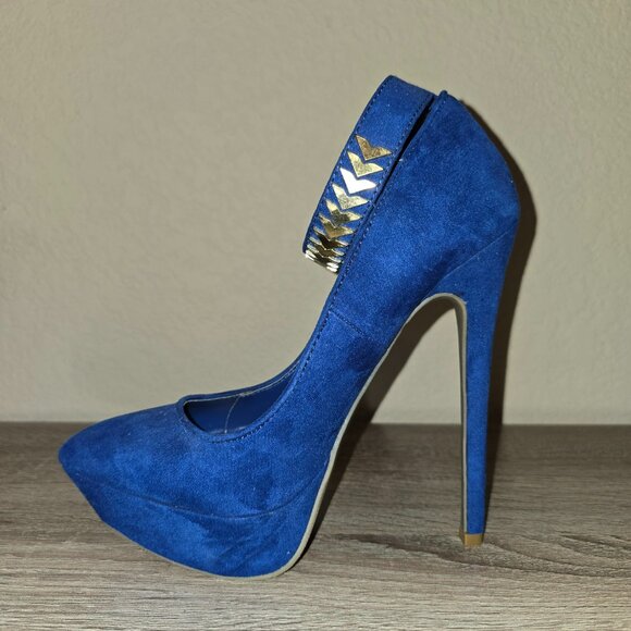 JustFab Verena Ankle Strap Cobalt Blue Heels Size 7M NWOB - Picture 9 of 13